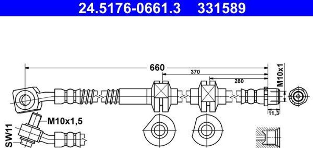 ATE 24.5176-0661.3 Bremsschlauch OE 39041652 kompatibel mit Cascada