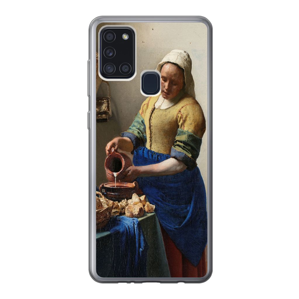 MuchoWow Handyhülle Schutzhülle Hülle für Samsung Galaxy A21s Das Milchmädchen - Gemälde von Johannes Vermeer Silikon Softcase Handy Hülle...