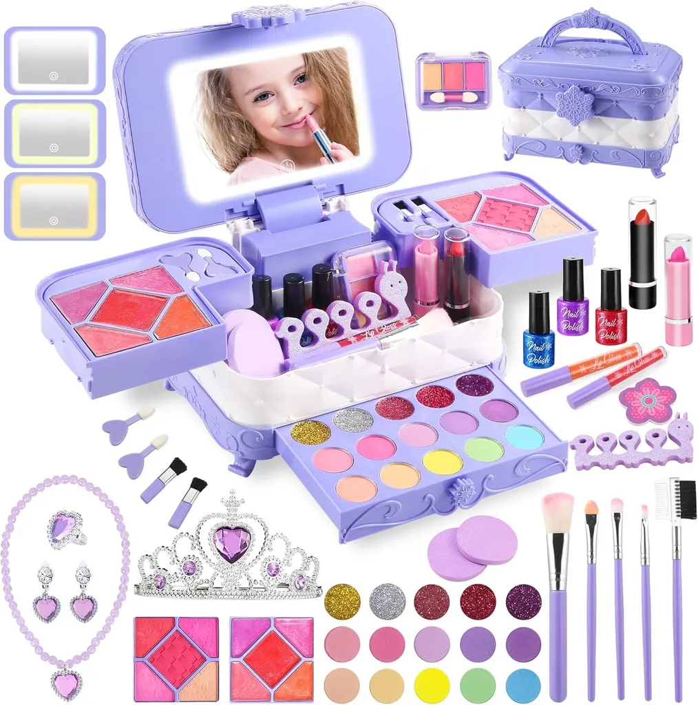 Kit maquillage lavable enfants 59 accessoires avec miroir LED 3 modes