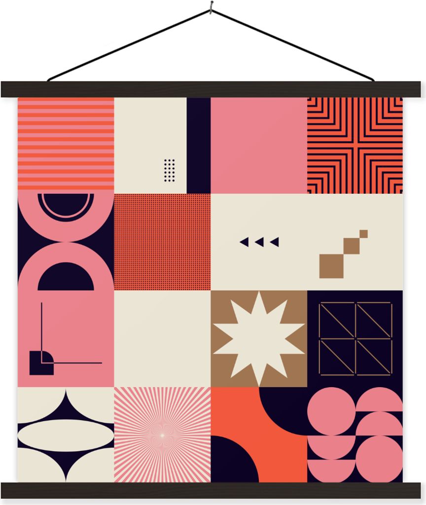 MuchoWow Textilposter Formen - Vintage - Geometrie - Muster 40x40 cm mit schwarzem Rahmen - Fotos