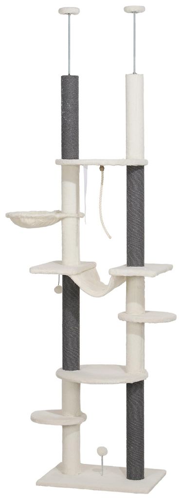 PawHut Kraboom met hangmatten, kattenboom, hoogte 225-255 Productafbeelding 