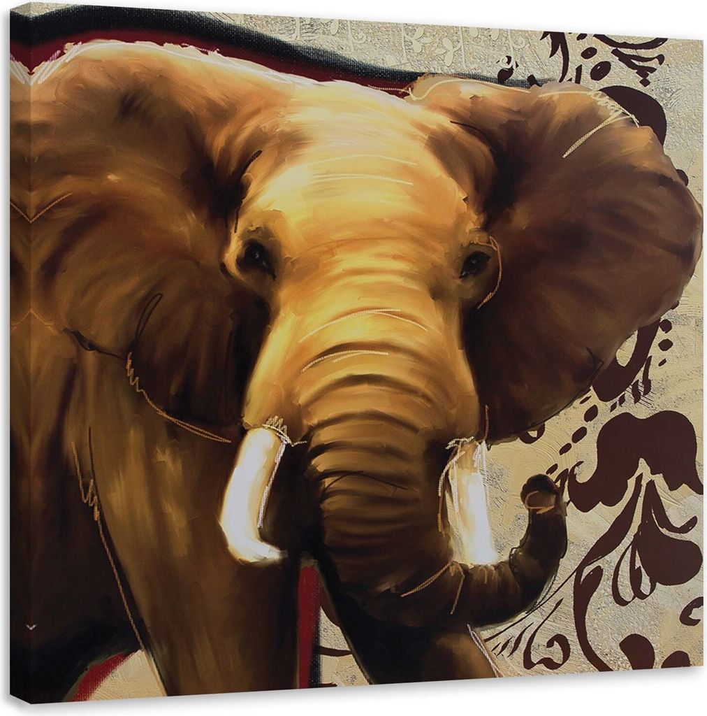 Leinwandbild großer elefant mit rüssel 60x60 cm Feeby braun wandbild bereit zum aufhängen