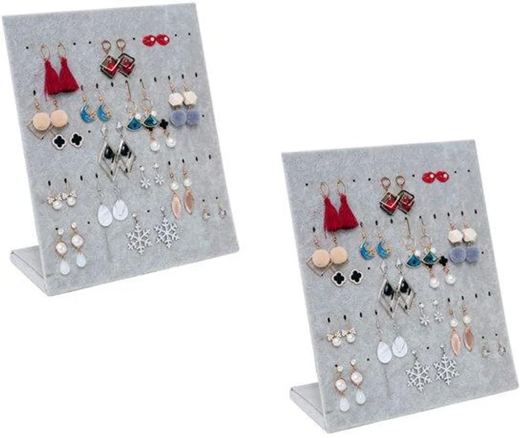 Support boucles d'oreilles lot de 2 présentoirs en L gris 60 trous