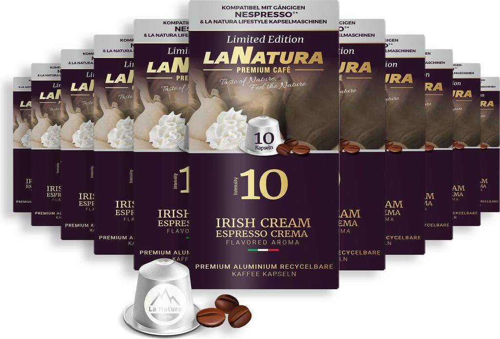 Irish Cream Espresso Crema Premium Kaffee - 110 Kaffeekapseln | La Natura Lifestyle Organic 616g| biobasiert | Nespresso *³ kompatible
