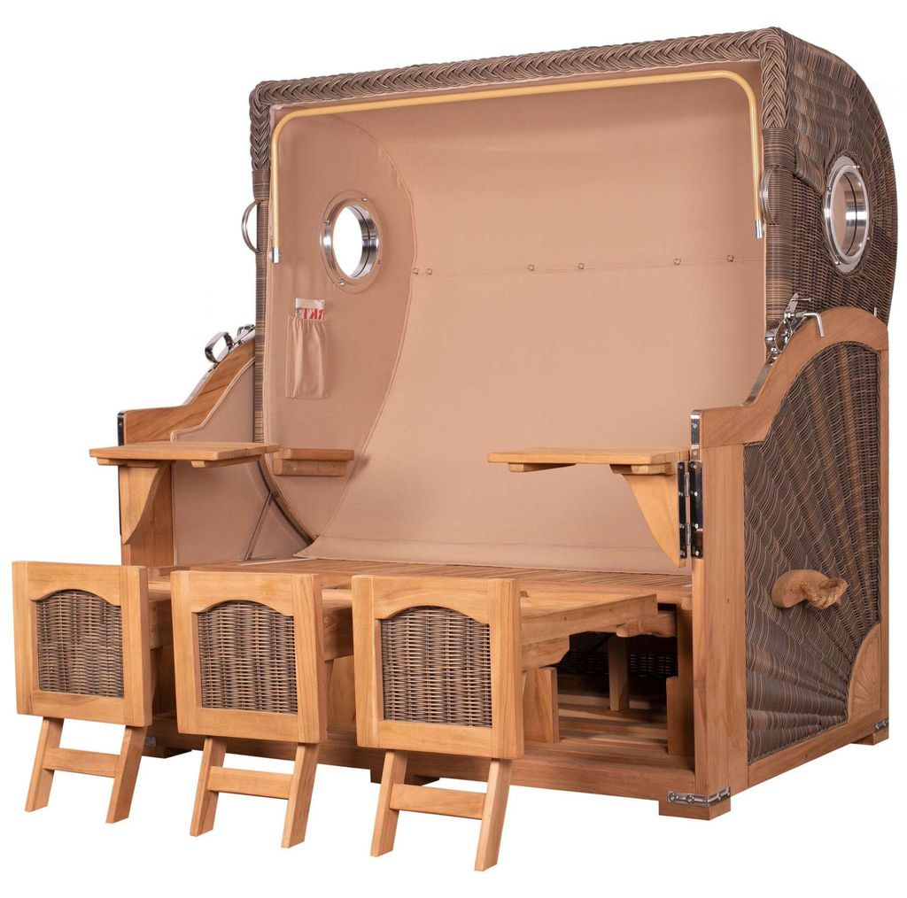 Strandkorb-Set - bene living - Ammersee Grande XXL Teak - PE grau - Modell 580 - inkl. Liftersystem