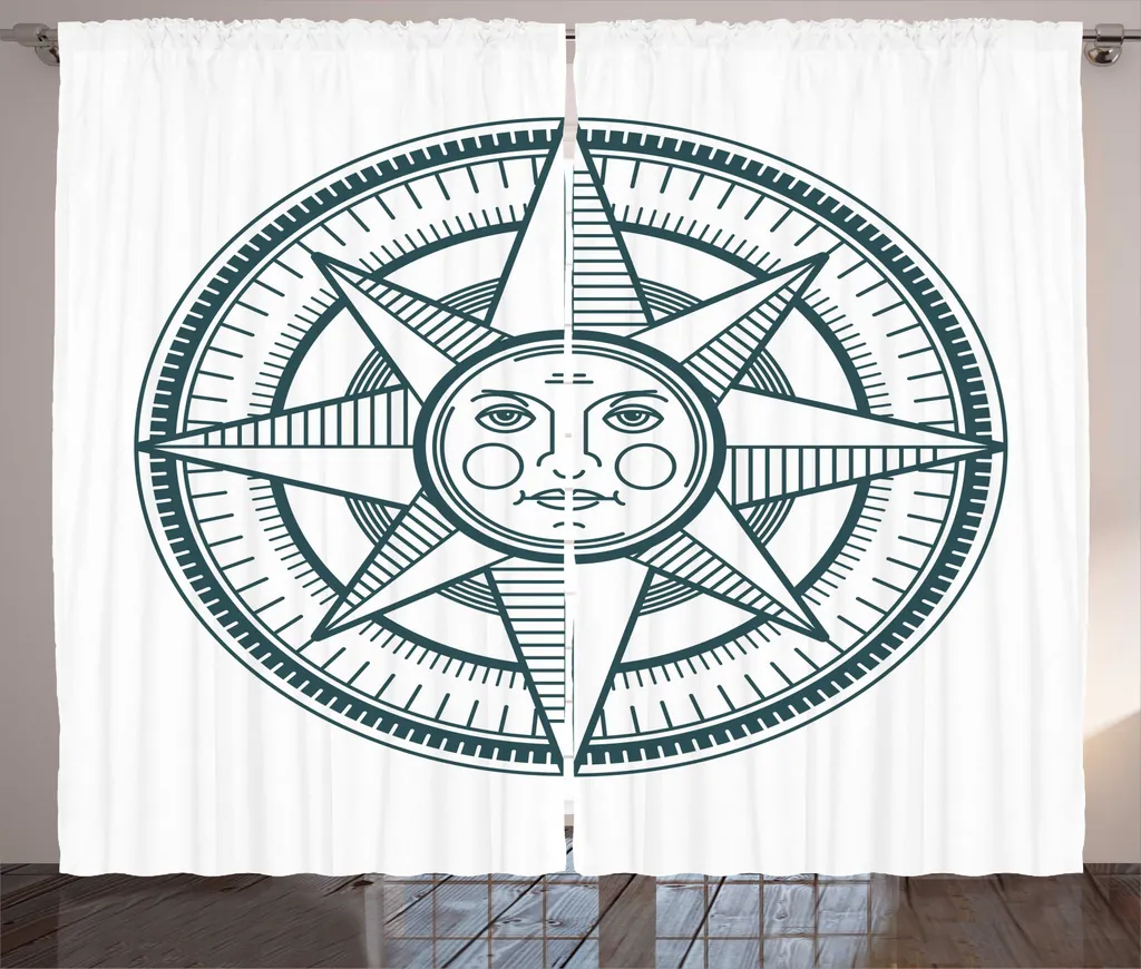 Paire de Rideaux de Salon avec Crochets Motif Boussole Marine 280x225cm