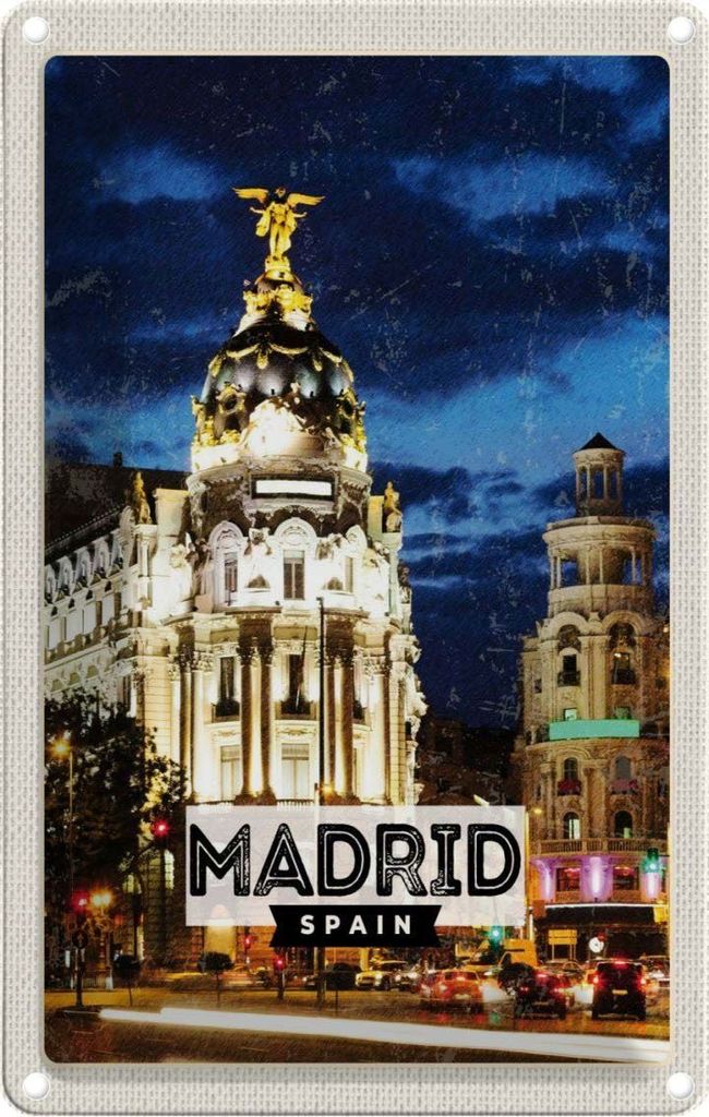 vianmo Blechschild 18x12 cm Madrid Spain Retro Nacht Poster Bildmotiv Reisemotiv Abenteuer Reisen Urlaub