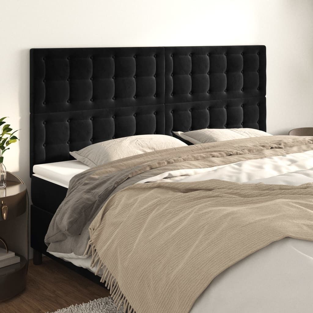 The Living Store Kopfteile 4 Stk. Schwarz 80x5x78/88 cm Samt