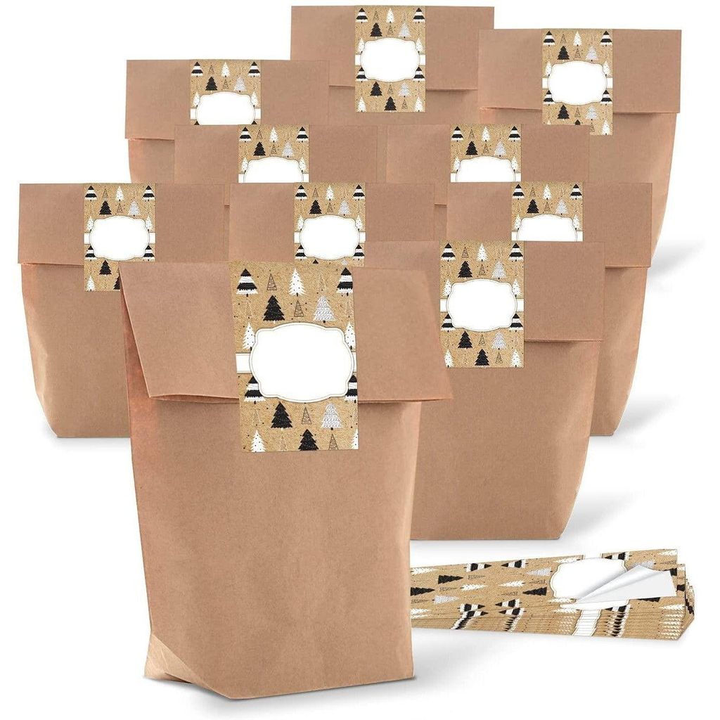 Logbuch-Verlag 100 Weihnachtsbeutel aus Kraftpapier mit Weihnachtssticker zum Beschriften - vintage Verpackung WeihnachtenWeihnachtssticker zum Bes...