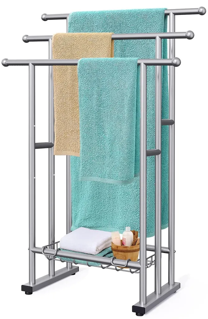 Sèche-serviette sur pied pour grandes serviettes avec rangement d'appoint