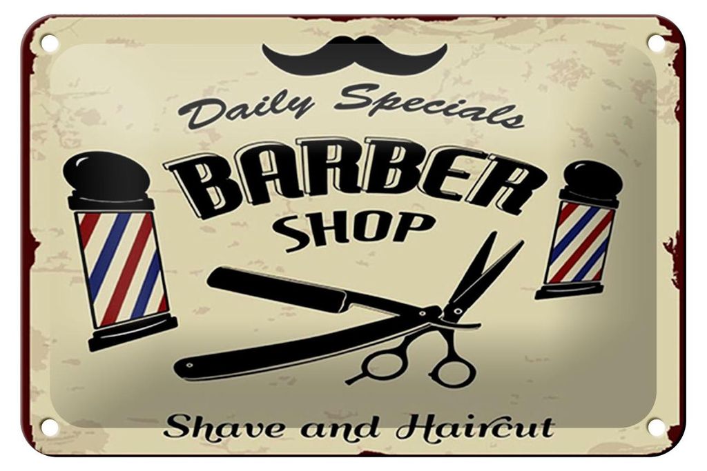 Blechschild Spruch 12x18cm Barbershop shave and haircut