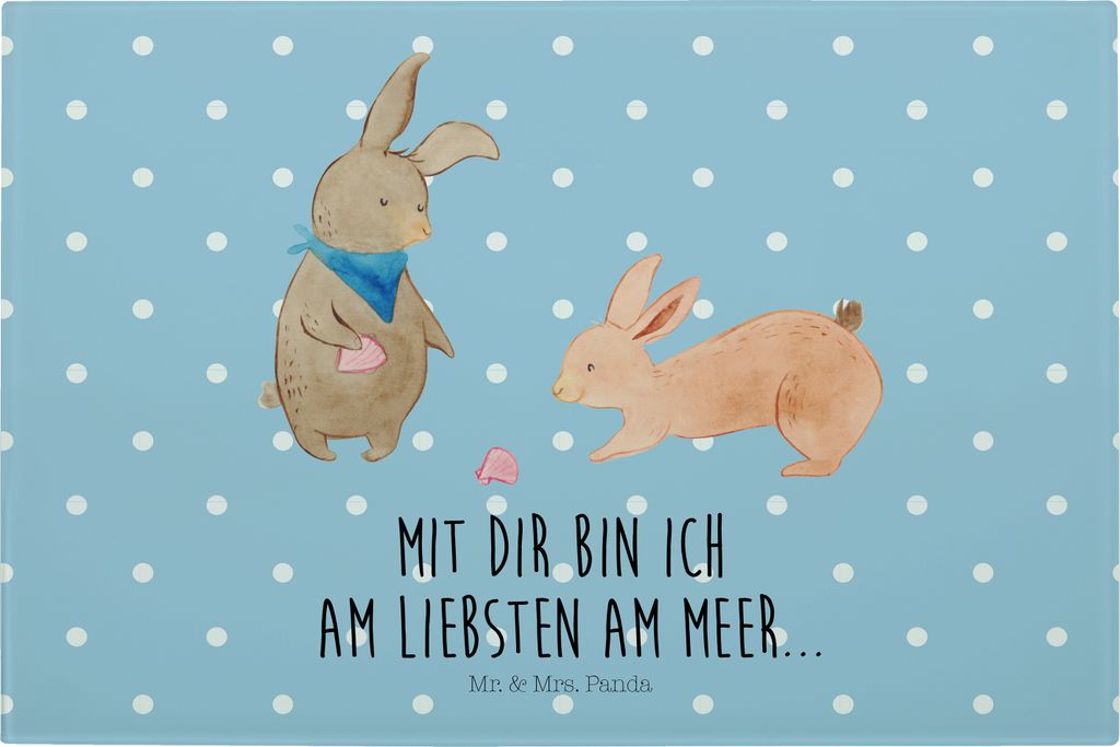 Mr. & Mrs. Panda Schneidebrett Hasen Muschel - Blau Pastell - Geschenk, Muttertag, vesperbrett, Best Friends, Servierplatte, BFF, Strand, Vesperpla...