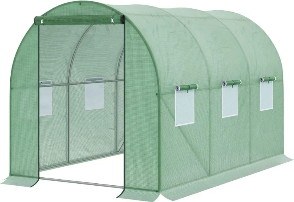 Serre de jardin tunnel 2x3,5m 7m2 bâche 140g/m² avec 6 fenêtres aération