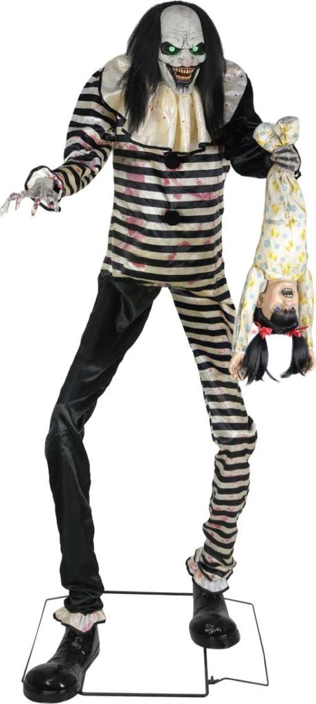 Riesiger Horrorclown mit Kind Halloween Animatronic mit Bewegung, Licht & Sound