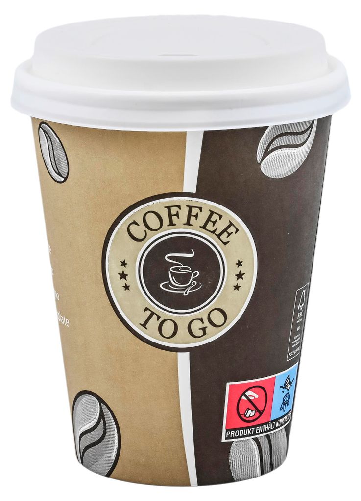 100 Coffee to go Becher m.D. 300 ml, "Topline" braun-beige, Produktbild 