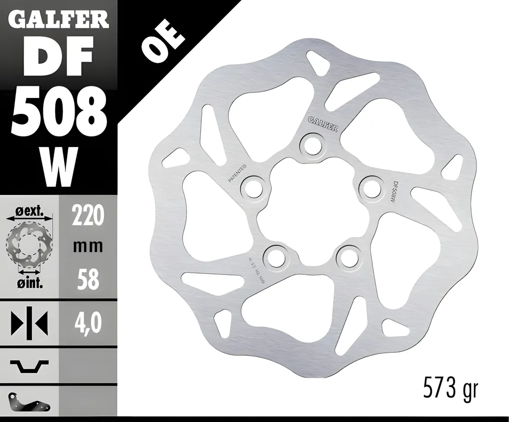 Disque Galfer DF508W WAVE rigide 220mm en acier inox pour Kymco Yager GT