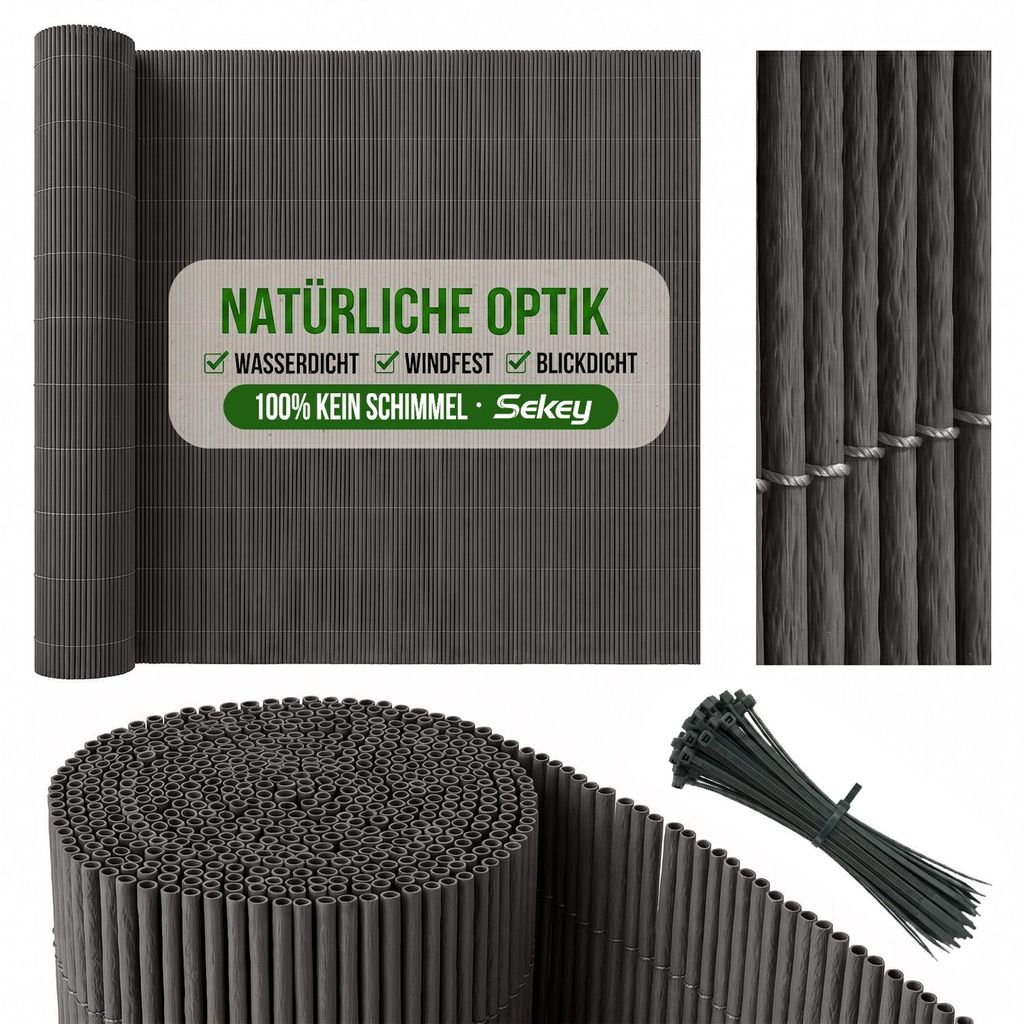 Sekey Balkon Sichtschutz Natürliche Optik Sichtschutzmatte Sichtschutzzaun 100x500cm, Anthrazit
