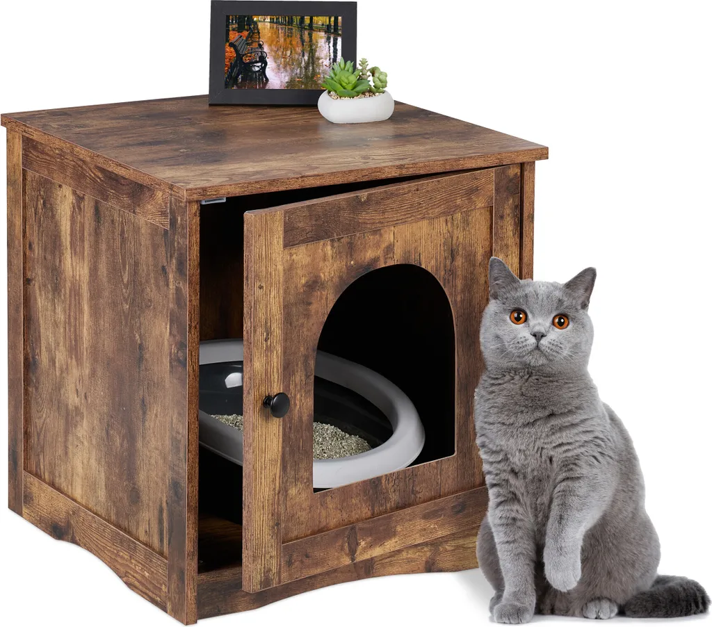 Relaxdays Casetta per Gatti in Legno | Mobiletto per Micio Felice