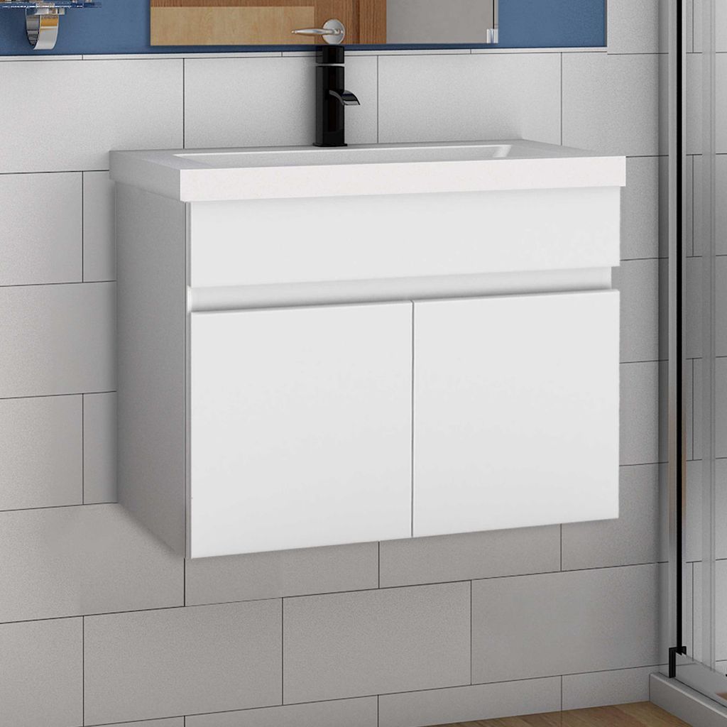 Waschtisch mit Unterschrank 60cm BERGEN Badmöbel Set Weiß Produktbild 