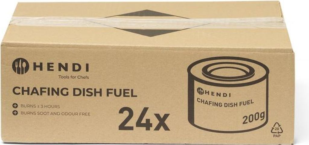 A cardboard box containing multiple chafing dish fuel cans.
