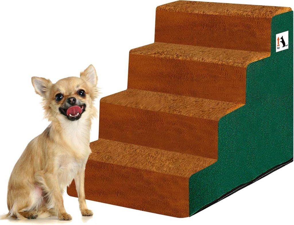 Hondentreppe für kleine Hunde 4-stufige rutschfeste Katzentreppe für hohe Betten und Sofas braun