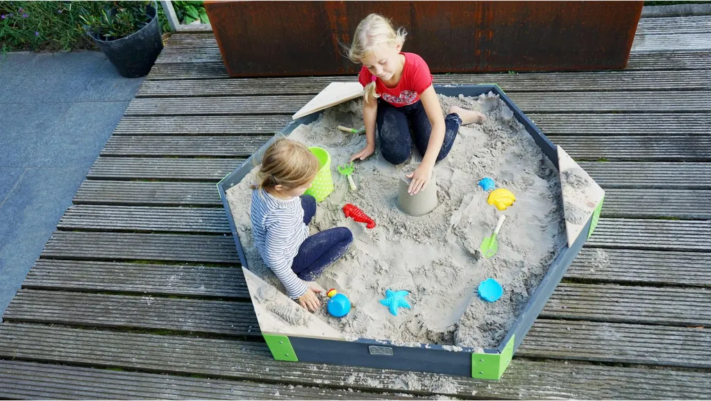 Bac à Sable Hexagonal en Bois EXIT Aksent 160x140 cm pour Enfant