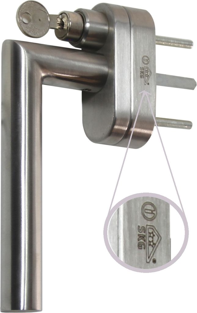 Fenstergriff FG 13 Edelstahl Stiftlänge 40 mm Abschliessbar SKG2 Rasterolive