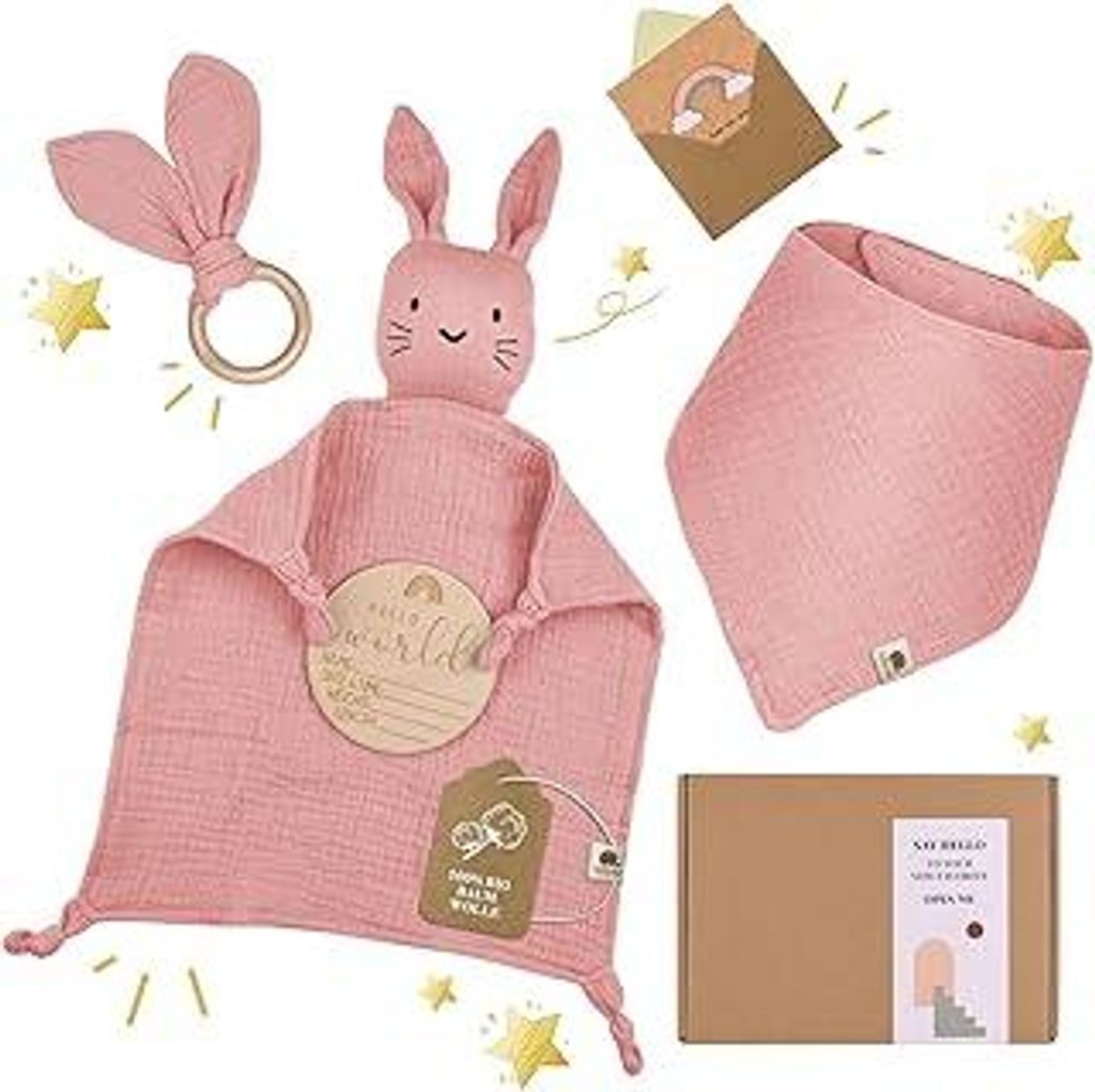 Baby Geschenk | Personalisierte Geschenke Zur Geburt für Mädchen | Schmusetuch Babyparty Beschenk Geschenkset