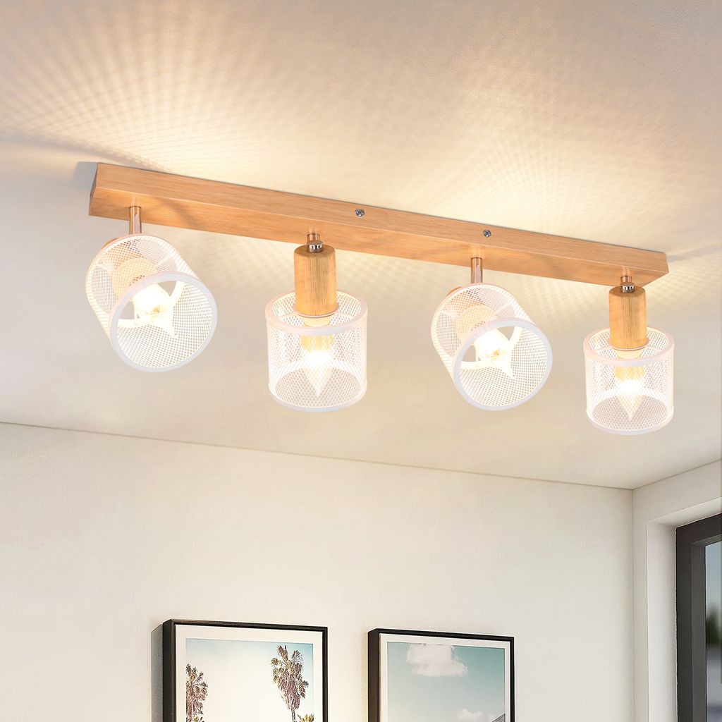 ZMH Deckenstrahler 4 Flammig Deckenleuchte Holz LED Vintage Schwenkbar E14 Strahler Wandstrahler Spots Flur Wohnzimmer Schlafzimmer Küche Esszimme...