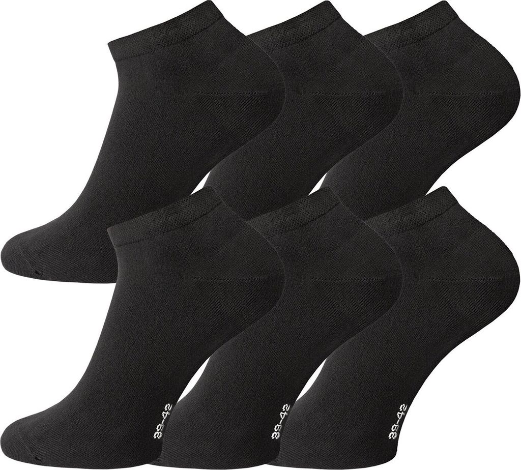 TippTexx 24 6 Paar Bio Baumwolle Sneakersocken (GOTS), Schwarz, Größe 35-38