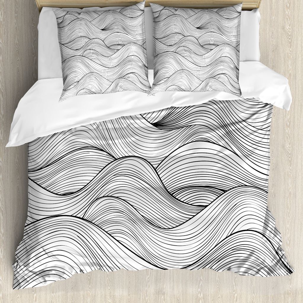 ABAKUHAUS Dunkelgrau Bettbezug, Geometrische Wellen-Ozean, Milbensicher Allergiker geeignet mit Kissenbezügen, 200 cm x 200 cm - 80 x 80 cm, Charc...