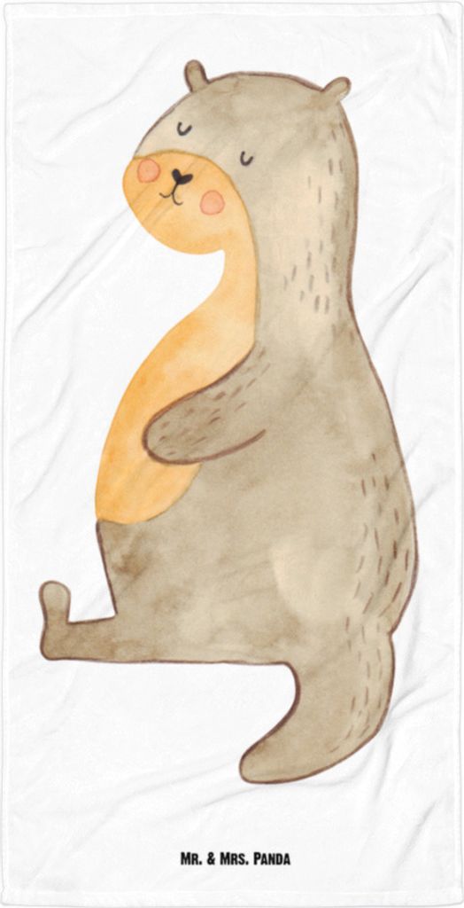 Mr. & Mrs. Panda Handtuch Otter Bauch - Weiß - Geschenk, Badehandtuch, Reisehandtuch, voll Gefuttert, Essen. Foodlover, Sportmuffel, Satt, Strandt...