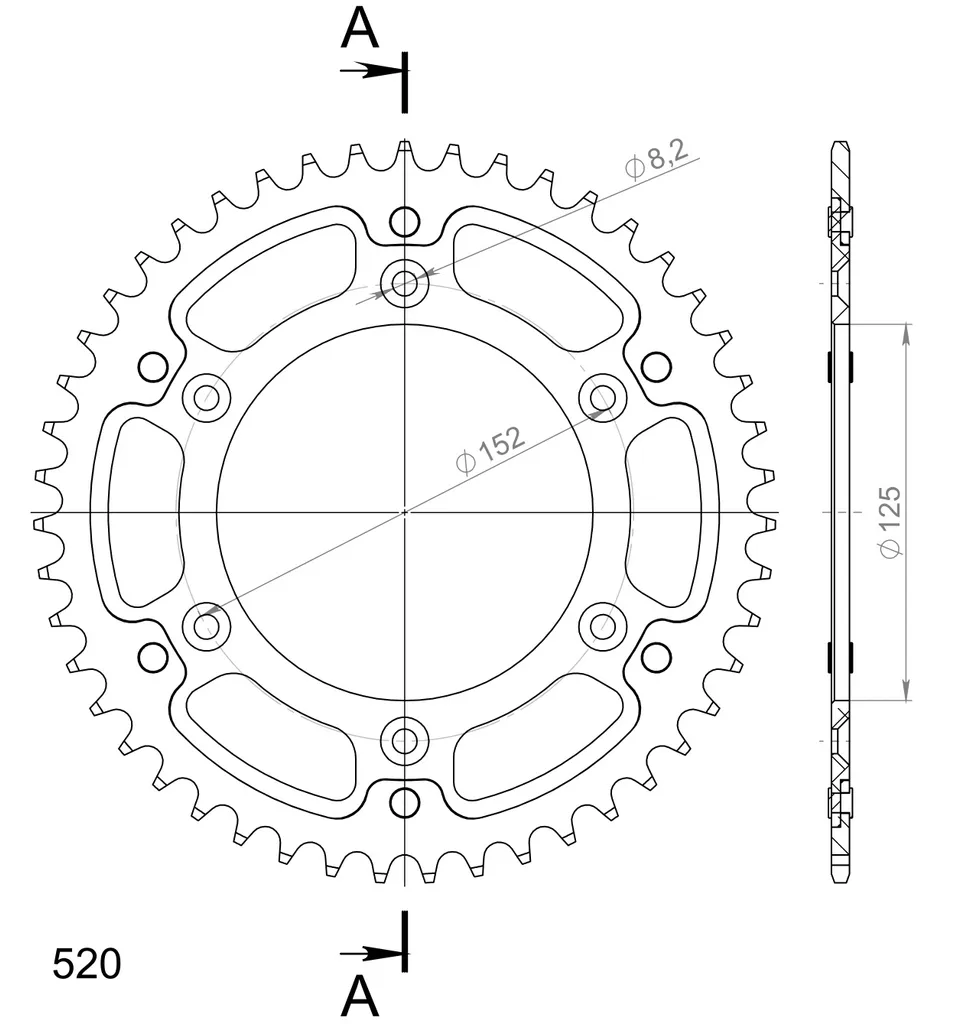 Couronne Moto Supersprox Stealth 47 Dents Pas 520 Argent pour Circuit