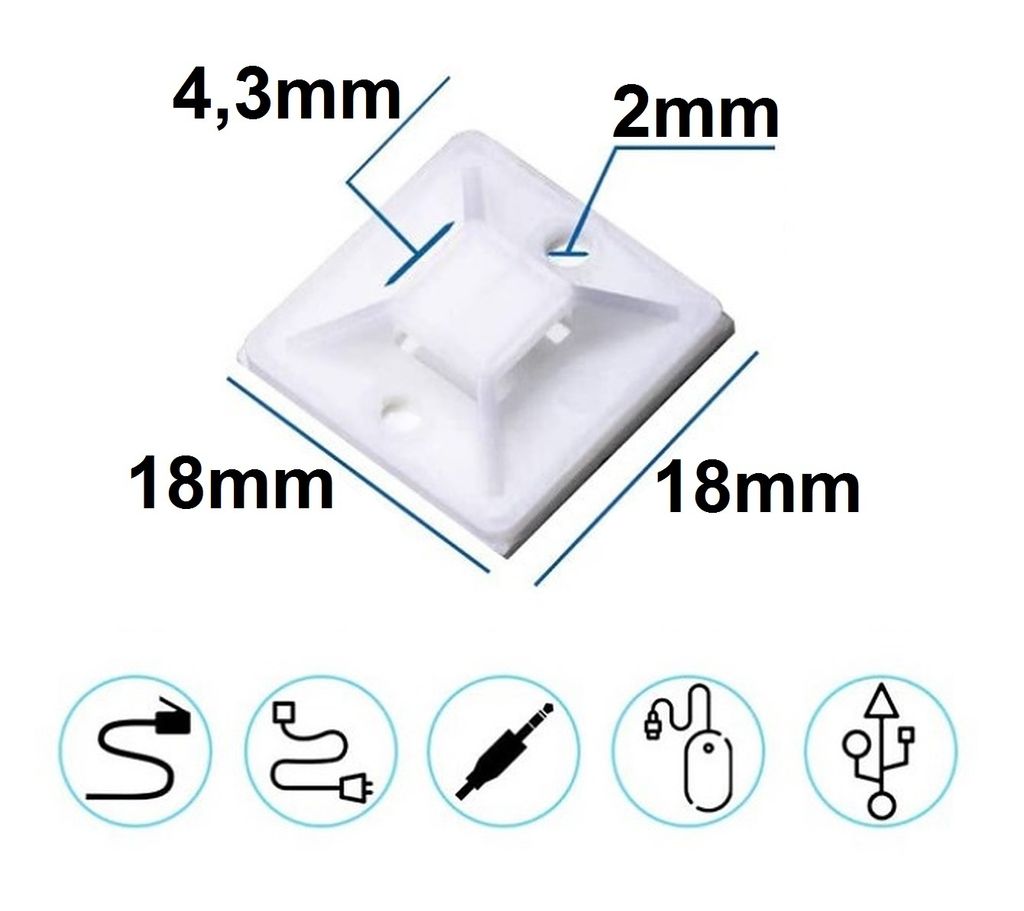 25 Basi Adesive Porta Fascette 30x30mm Per Cavi E Strisce LED - Fissaggio A Parete