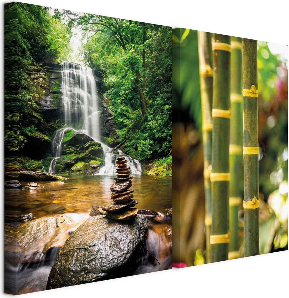 murando - Akustikbild Bilder Set Bambus Zen 120x90cm 2 Teilig je 60x90cm Collage 2er Akustikschaum Schallschutz Akustikpaneele Groß Wandbilder XXL...