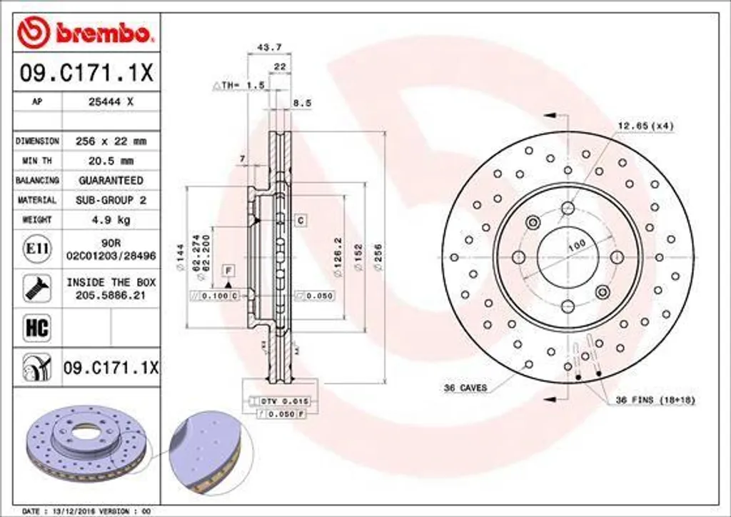 Disque de Frein Avant pour Accent IV et Rio III Brembo 09.C171.1X