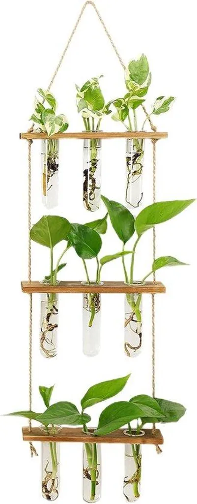 Étagère murale bois rangement 3 niveaux et vase pour salon ou bureau