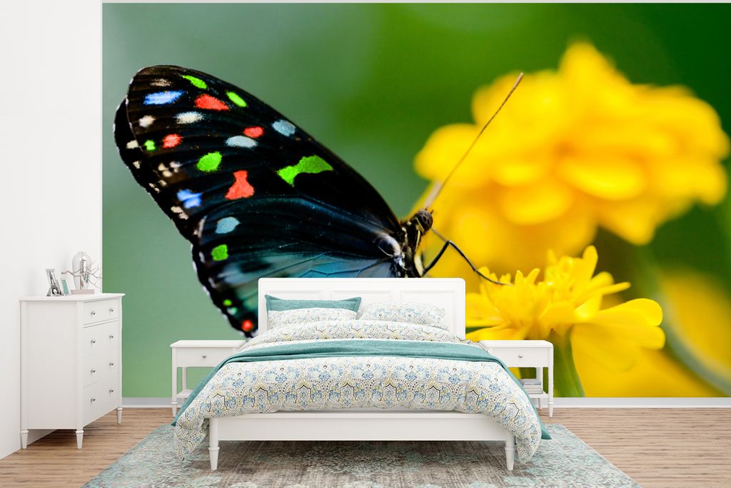 MuchoWow Fototapete für Wohnzimmer oder Schlafzimmer Wandtapete Vinyl Motivtapete Schmetterling - Blume - Tier - Insekt - 375x280 cm - Schlafzim...