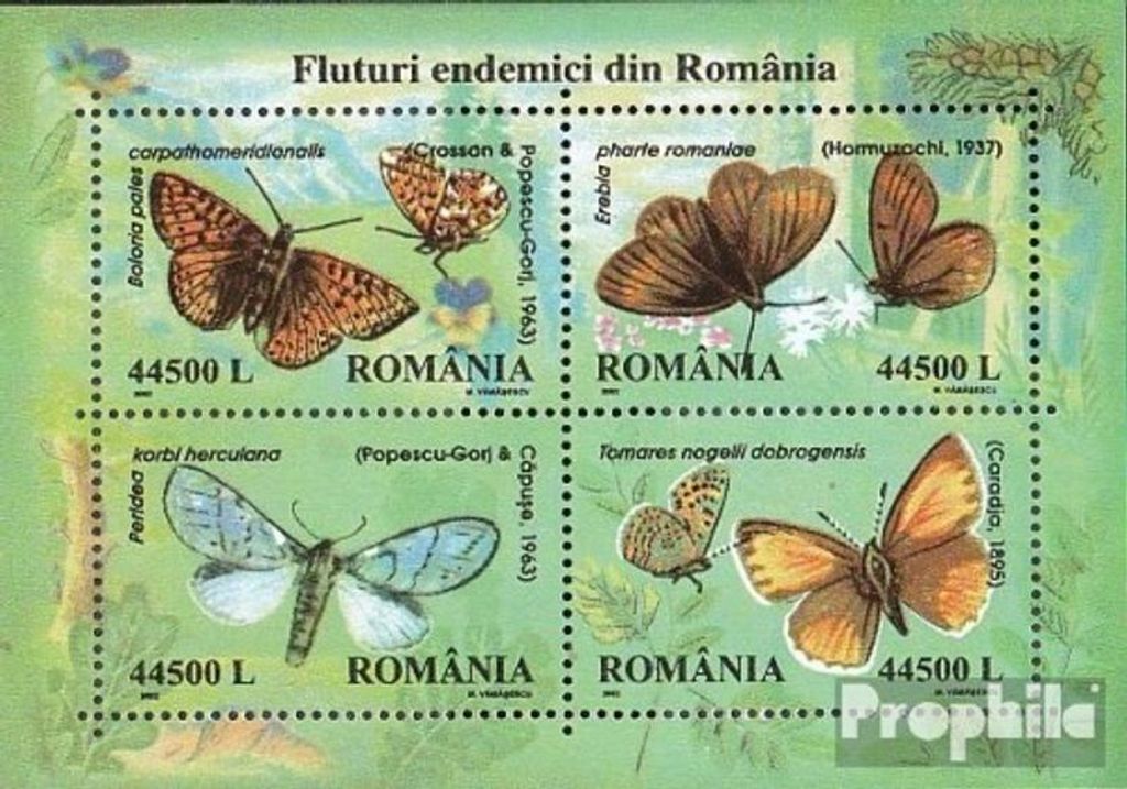 Briefmarken Rumänien 2002 Mi Block322 (kompl.Ausg.) postfrisch Einheimische Schmetterlinge