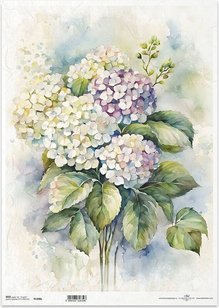 Reispapier Decoupage Bastelpapier für Decoupage A3 ITD-1306L Hortensien
