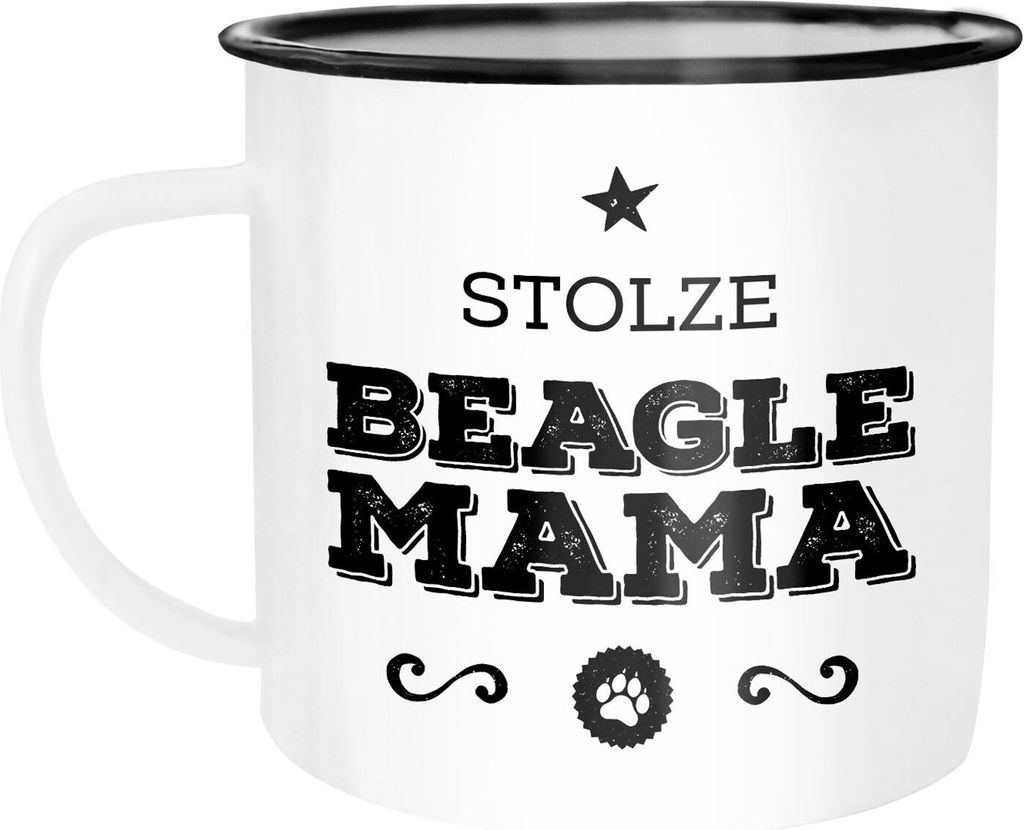 Emaille Tasse Becher Stolze Hunde-Mama Hunde Besitzerin Hundebesitzer Rassen Kaffeetasse Moonworks Beagle weiß-schwarz unisize