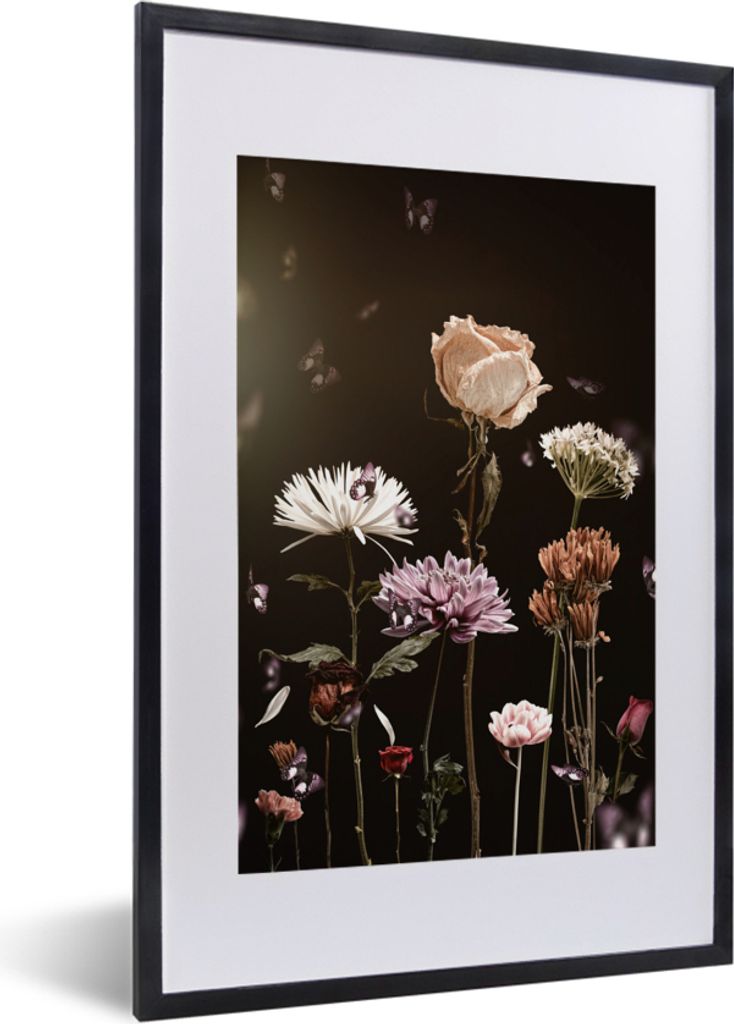 MuchoWow Gerahmtes Poster Stillleben - Farben - Blumen 40x60 cm - Poster mit Schwarzem Bilderrahmen Wandposter Rahmen Foto Bilder - Poster in Rahmen