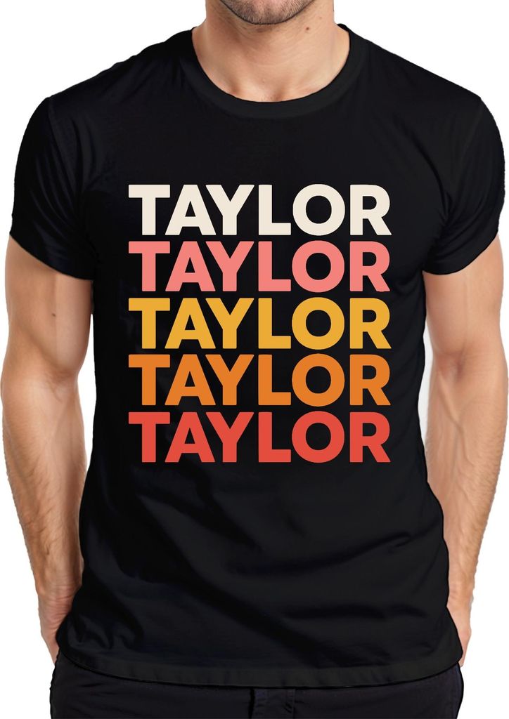 Taylor Schriftzug Gestapelt Swiftie Mehrfarbig Vintage Fanartikel Herren T-Shirt, Schwarz, L