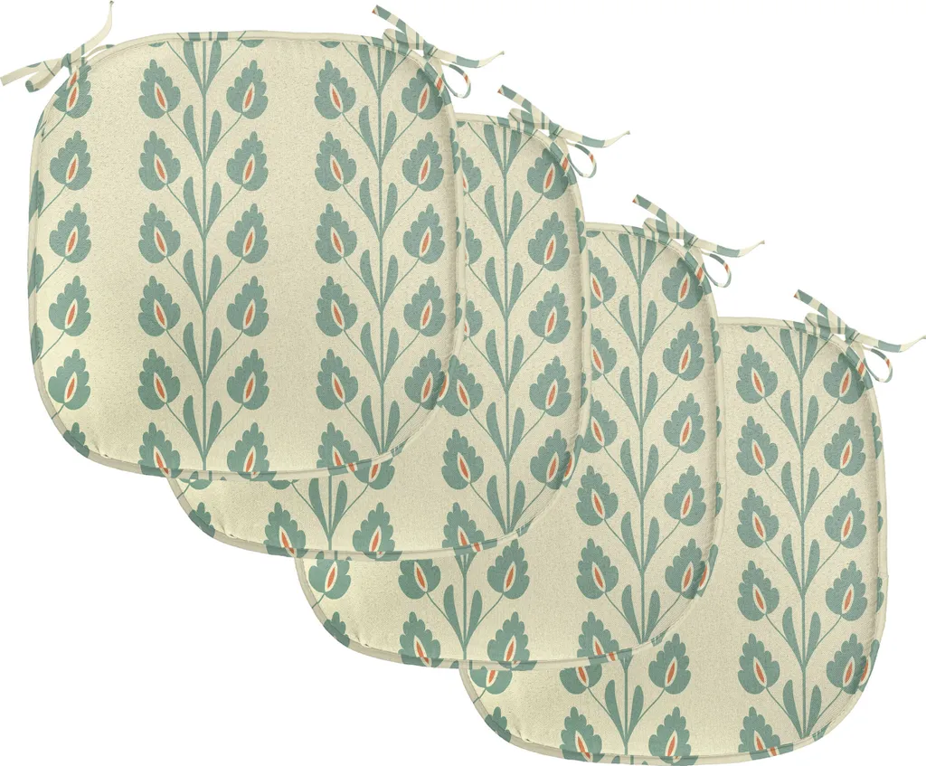 ABAKUHAUS Lot de 4 Coussins de Chaise à Fleurs 40x40 cm Vert et Orange