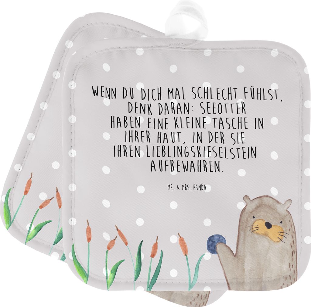 Mr. & Mrs. Panda Topfuntersetzer Otter Stein - Grau Pastell - Geschenk, Topflappen Set, topfhalter, Fun Facts, Kochlappen, Witzige Fakten, Pflanzen...