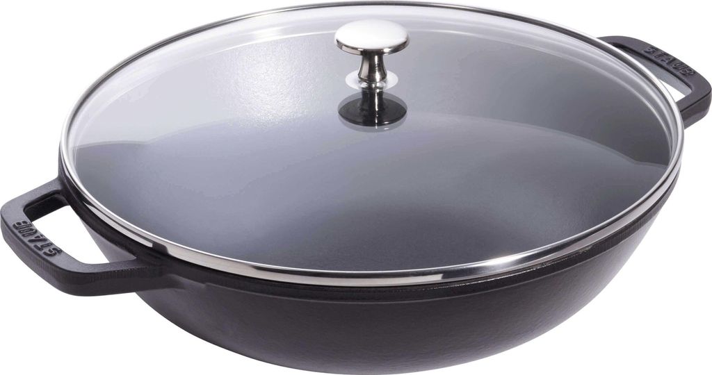 Gusseisen Wok 30 cm mit Deckel Produktbild 