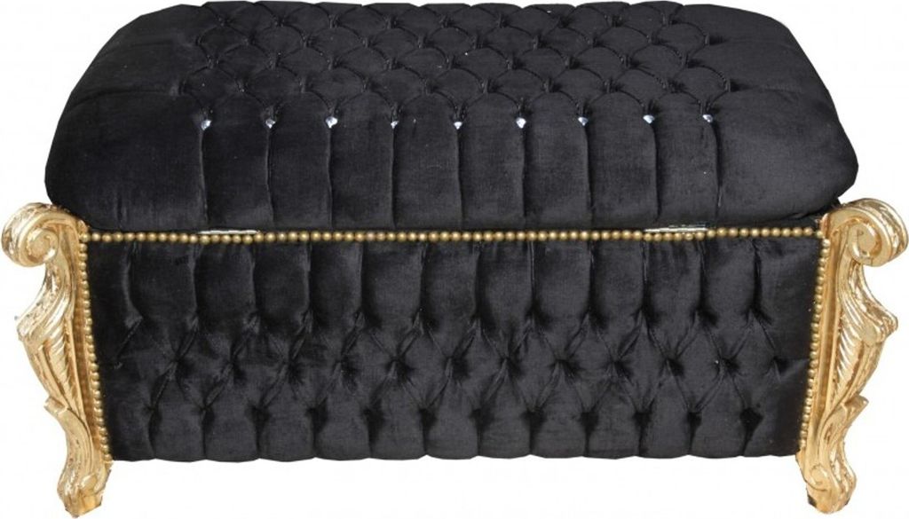 Casa Padrino Barock Sitzbank (Truhe) Schwarz/Gold mit Bling Bling Glitzersteine -Antik Truhe