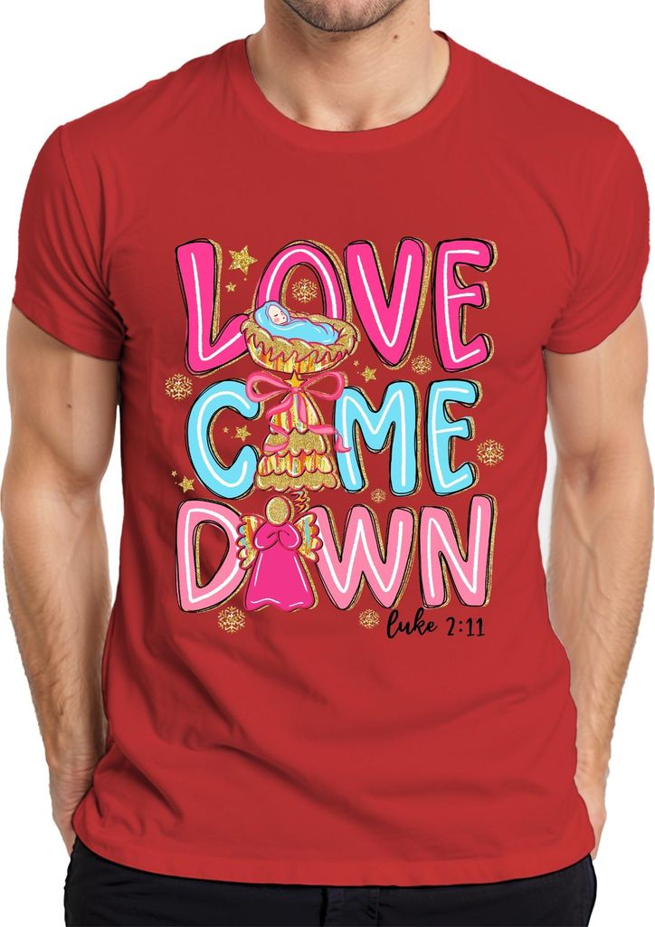 Love Come Down Jesus Krippe Engel Weihnachten Glitzer Pastell Herren T-Shirt, Rot, L