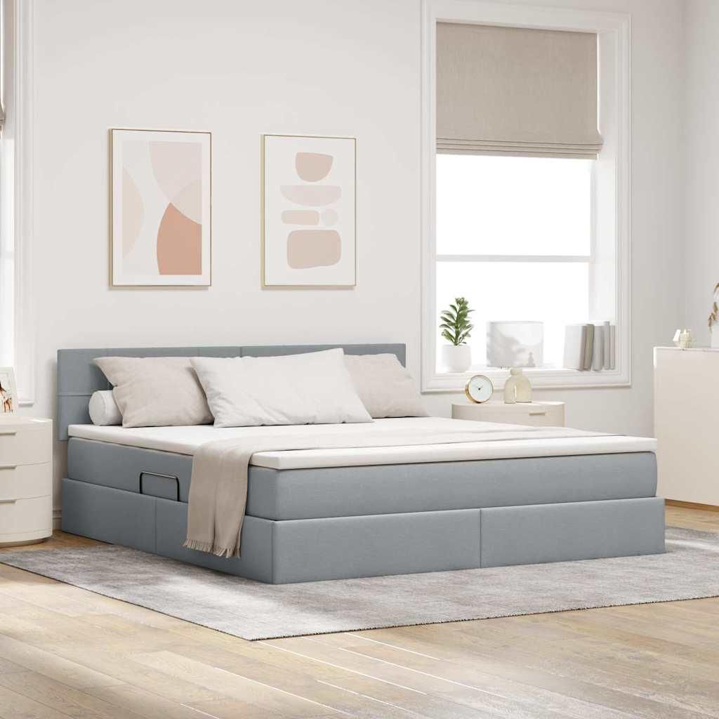 Best Möbel Jugendbett,Einzelbett - CLORIS - Bettrahmen/ Bett mit LED-Lichtleisten Hellgrau 160x200cm Stoff - Klassische Betten DE3693217