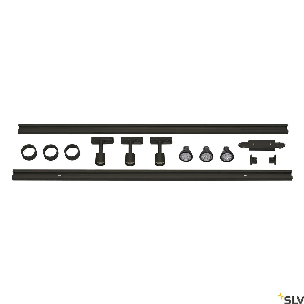 Rail LED noir 2m avec 3 spots Puri Track - Éclairage monophasé design
